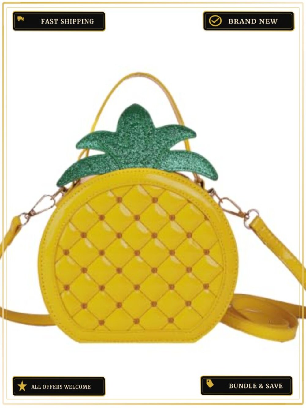 Novelty Pineapple Crossbody Bag Faux Leather Handbag Purse with Adjustable Strap